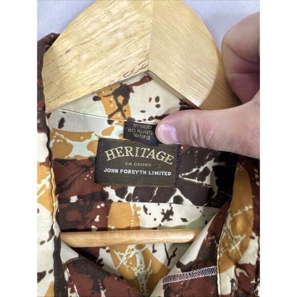 Vintage 70s Heritage John Forsyth Disco Shirt Brown Orange Abstract Print Men L - Picture 5 of 6